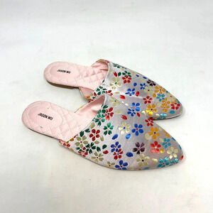 Jason Wu White‎ Metallic Floral Print Satin Slipper Mules Size US 7